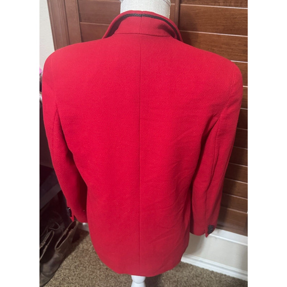 ALAN AUSTIN Vintage Red Blazer Black trim Wool Italy Jacket Career EU 44 US M - Picture 4 of 10